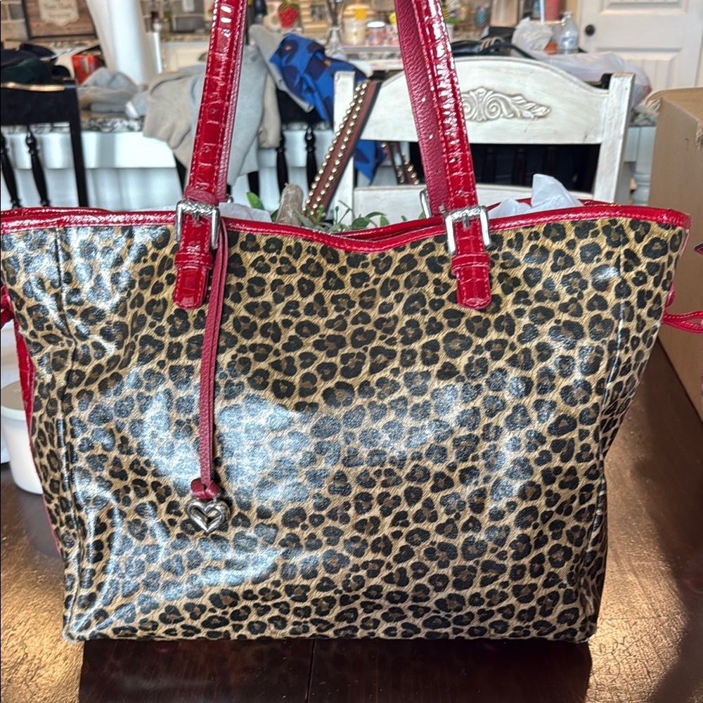 Brighton Leopard Print Bag with Red Trim
